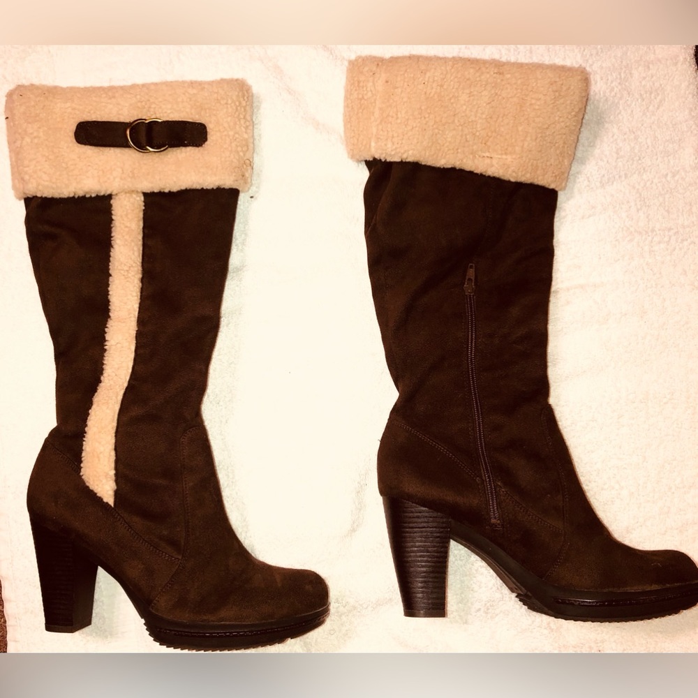 Faux suede wide calf knee high boots